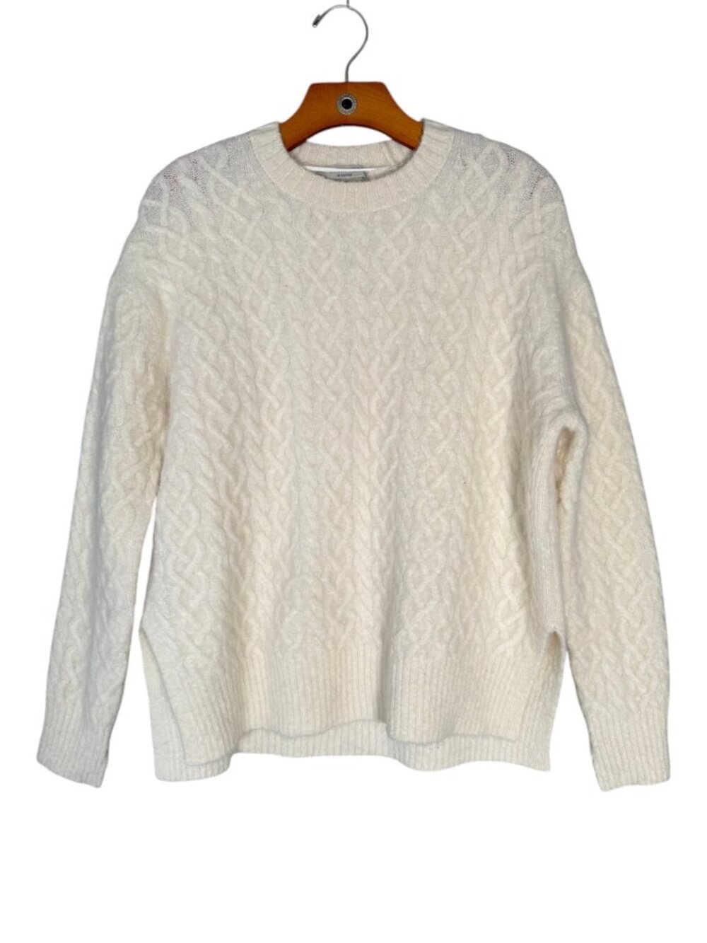 All Saints Women's Sirius Cable Knit Crew Neck Alpaca Blend Cream Oversized XS